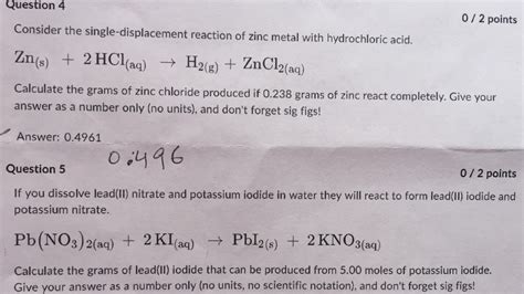 Solved Consider The Single Displacement Reaction Of Zinc