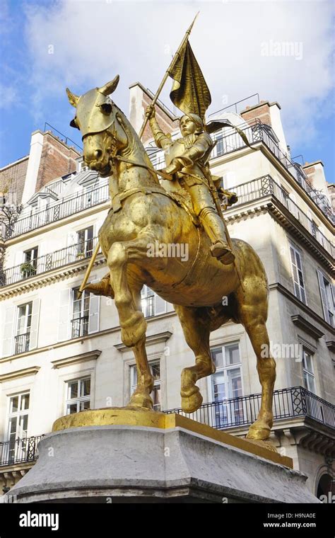 The Gilded Bronze Statue Of Jeanne D Arc On Place Des Pyramides In