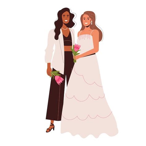 Premium Vector Lesbian Girls In Love In A White Dress And Suit Lgbt