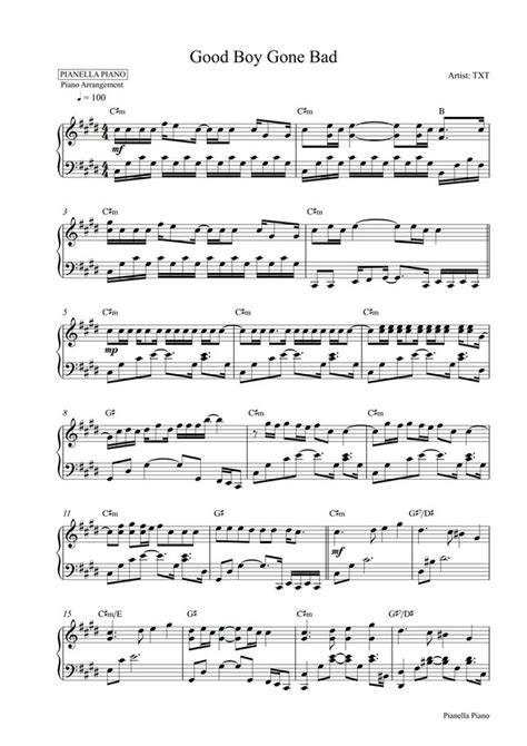 TXT Good Boy Gone Bad Piano Sheet By Pianella Piano Sheet Music