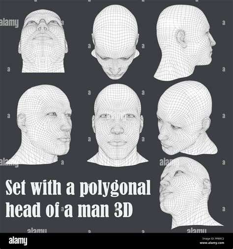 Set With A Polygonal Head Of A Man 3d The Head Of A Man From Different