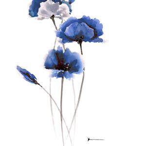 Blue Poppies Watercolor Painting Poppies Abstract Art Print Of My