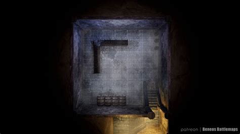 A Dark Room With Stairs And A Hammer In It