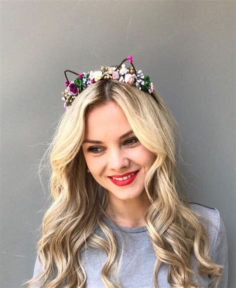 Cat Ears Head Band Cat Ear Headband Floral Cat Ears Bridesmaid Etsy