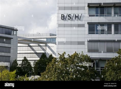 A logo sign outside of the headquarters of BSH Hausgeräte GmbH BSH