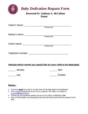 Baby Dedication Request Doc Template Pdffiller