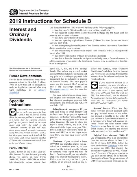 Download Instructions For Irs Form 1040 Schedule B Interest And Ordinary Dividends Pdf 2019