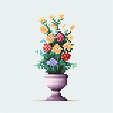 Premium Photo Pixel Art Flower Vase With Vibrant Colors By