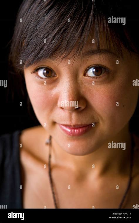 Close Up Portrait Beautiful Asian Oriental Chinese Young Woman Big