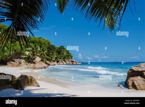 Anse Patates Beach La Digue Island Seychelles White Beach With Blue