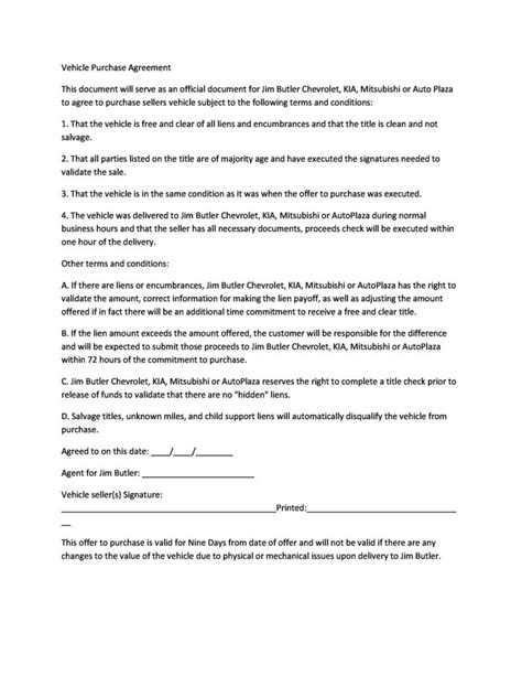 42 Printable Vehicle Purchase Agreement Templates Word Pdf