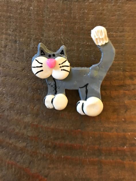 Clay Cat From Clay Cat Studio Whimsical Three Dimensional Cat Brooch