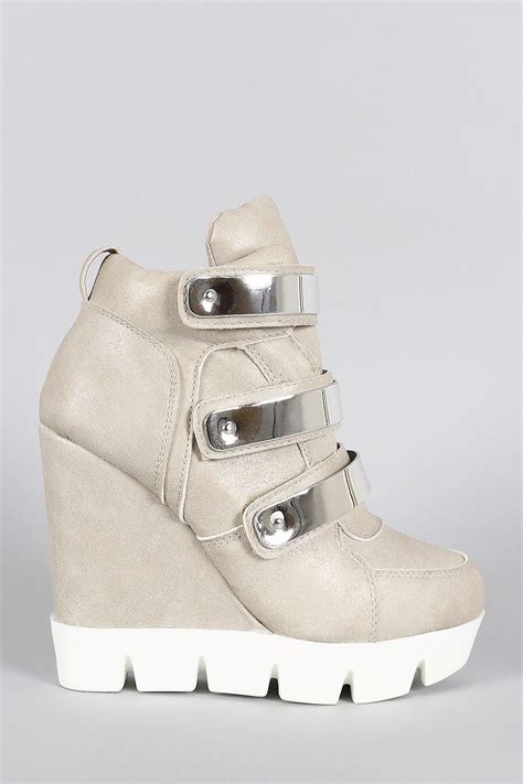 Dollhouse Metallic Strap High Top Wedge Sneaker Wedge Sneaker High Top Wedge Sneakers High