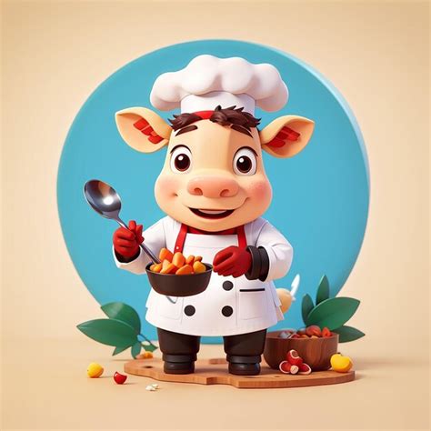 Premium Photo Cute Cow Chef Cooking Steak Meat Cartoon Vector Icon