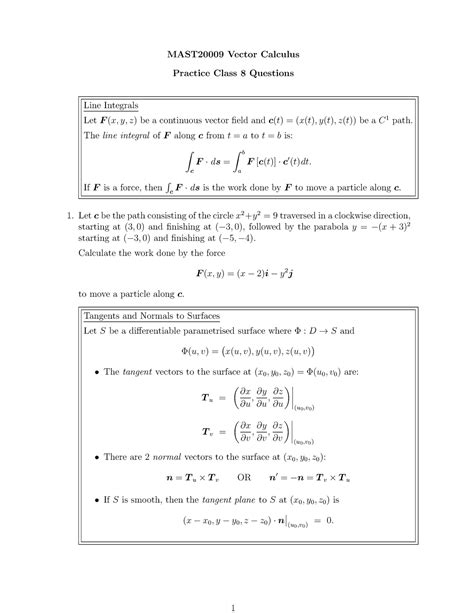 Mast Tutorial Week Mast Vector Calculus Practice Class