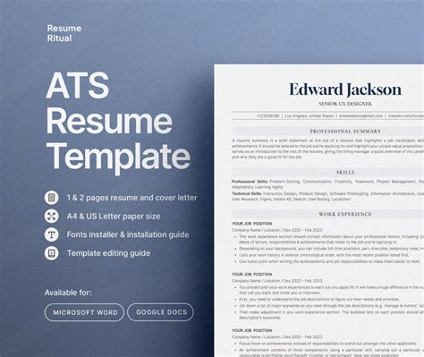 ats resume template  microsoft word google docs  cover letter