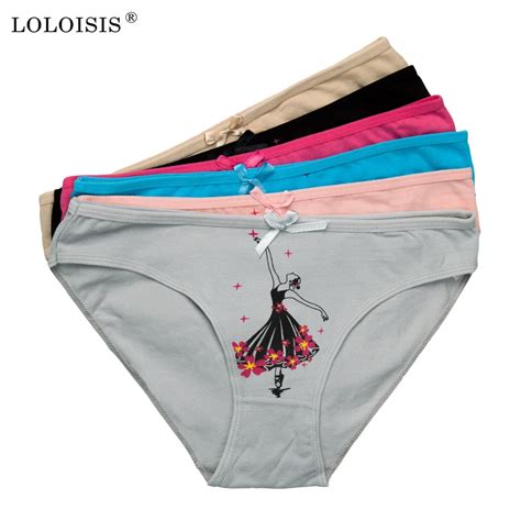 Loloisis Women Underwear Pure Cotton Briefs Low Rise Solid Panties Sweet Bows Briefs 6pcslot