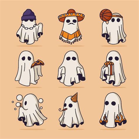 Colección De Fantasmas De Halloween Vector Premium