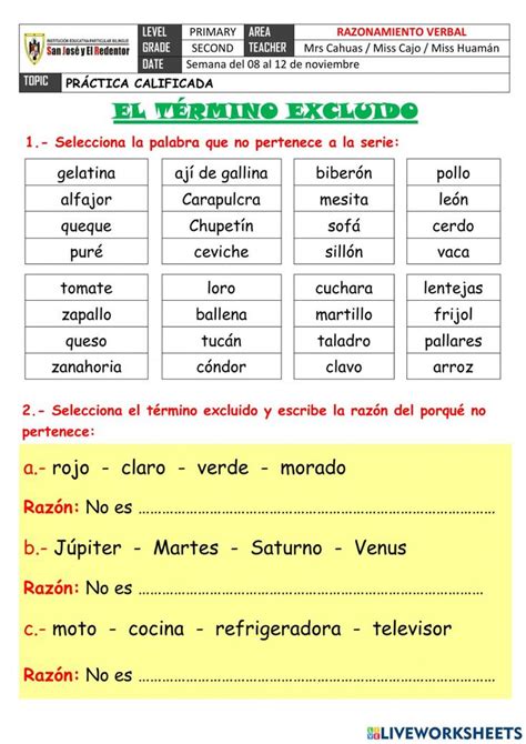 El T Rmino Excluido Worksheet