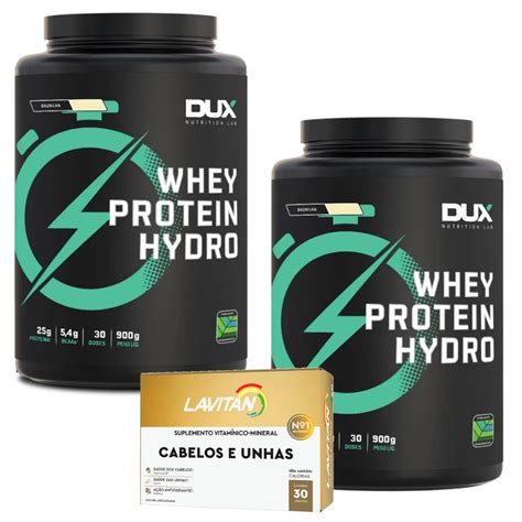 Whey Protein Hydro Pote 900g Dux Cabelos E Unhas 30 Caps