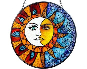 Stained Glass Sun And Moon Suncatcher For Windows Hangings Etsy