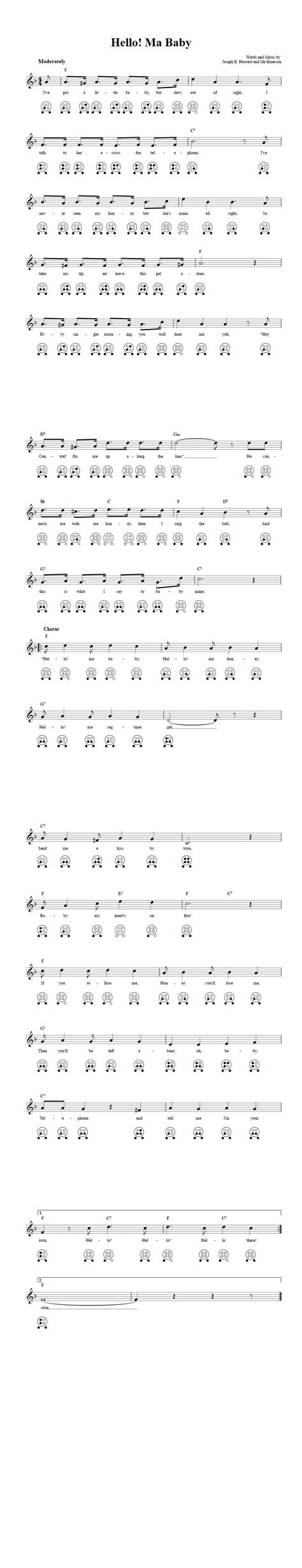 Hello Ma Baby 6 Hole Ocarina Sheet Music And Tab With Chords And Lyrics