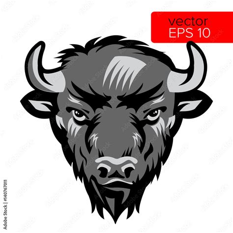 American Bison Bull Mascot Head Vector Illustration Black And White