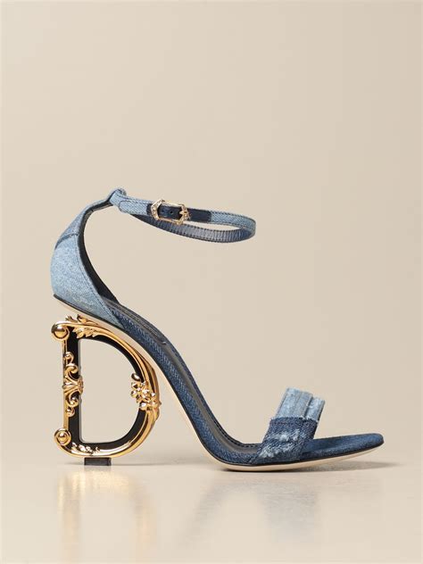 Dolce And Gabbana Denim Sandal With Dg Heel Blue Heeled Sandals