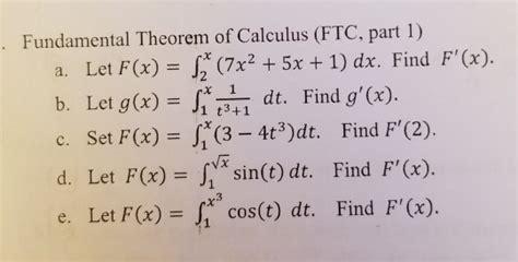 Solved Fundamental Theorem Of Calculus Ftc Part 1 A Let