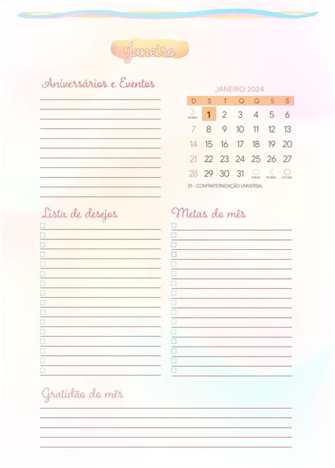 Agenda Janeiro Planner 2024 ColorFull Fazendo A Nossa Festa