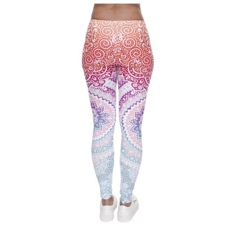 Zsiibo Women Fashion Legging Aztec Round Ombre Printing Leggins Slim