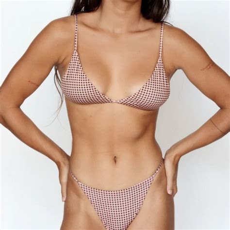 Mai Swim Mai String Bikini Top In Peach Gingham Poshmark