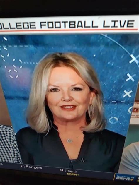 a tv screen with a woman on it's face and the words college football live