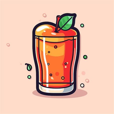 Premium Vector A Glass Of Apple Juice With A Green Leaf On The Top