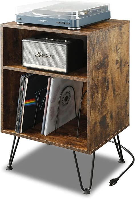 TC HOMENY Record Player Stand With Charging Station USB Ports