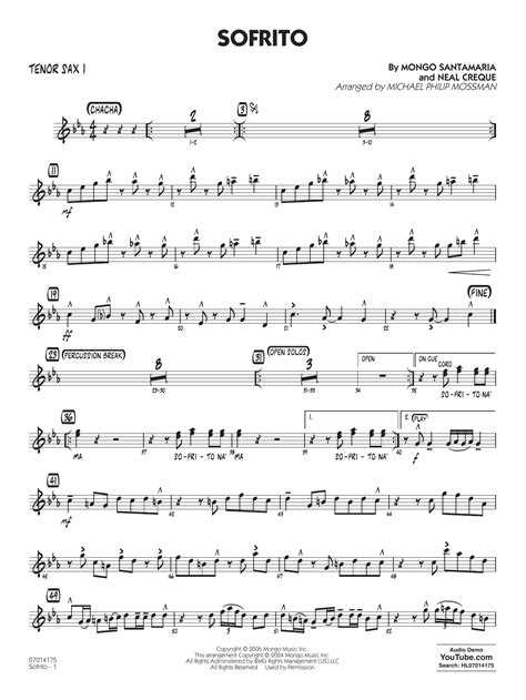 Sofrito Arr Michael Philip Mossman Tenor Sax 1 Sheet Music Mongo Santamaria And Neal