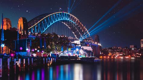 Download Wallpaper 1920x1080 Bridge Night City City Lights Sydney