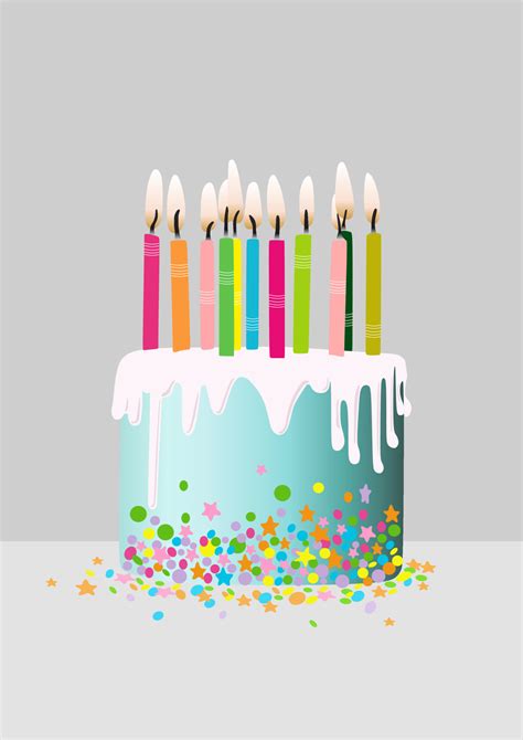 Colorful Birthday Cake With Sprinkles And Eleven Candles On A Gray