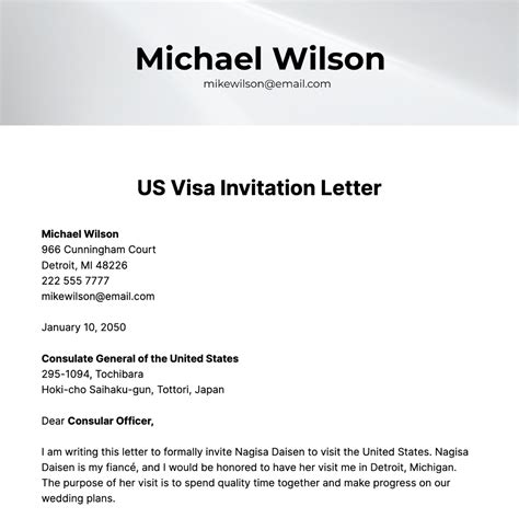 Template For Invitation Letter For Us Visa