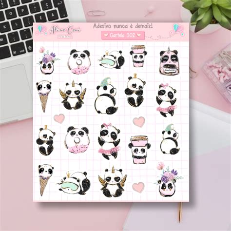 Cartela De Adesivo N 102 Adesivos Decorativos De Panda Para Planner