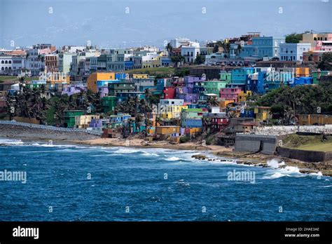 La Perla Slums In Old San Juan Puerto Rico Seen From The Ocean Stock