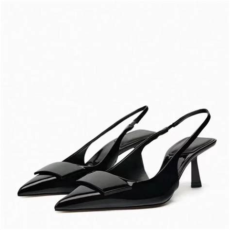 TRAF ZAZA Escarpins à Talons Hauts en Cuir Verni Noir pour Femme