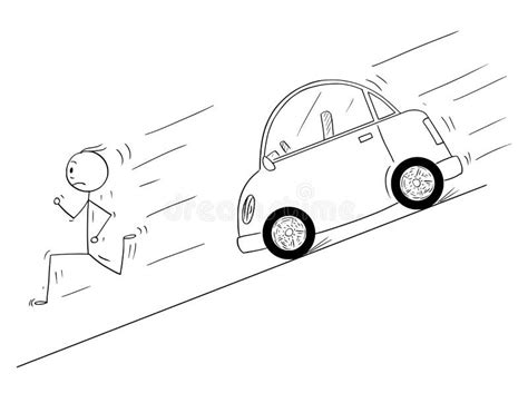 Cartoon of Man Running Down To Hill from Car Moving Uncontrolled without Driver Stock Vector ...