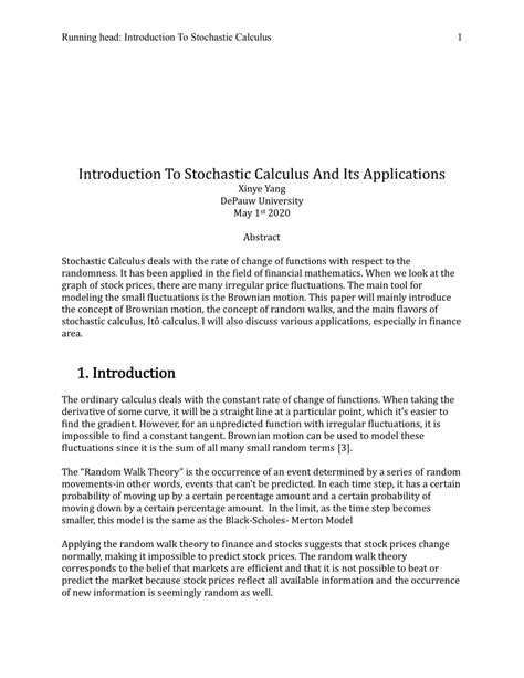 PDF Introduction To Stochastic Calculus And Its Applications