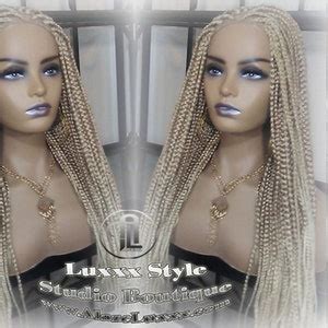 Box Braid Wig Blonde 613 27 Mix Ombre Balayage Honey Blonde Platinum Lace Baby Hair Unit Small