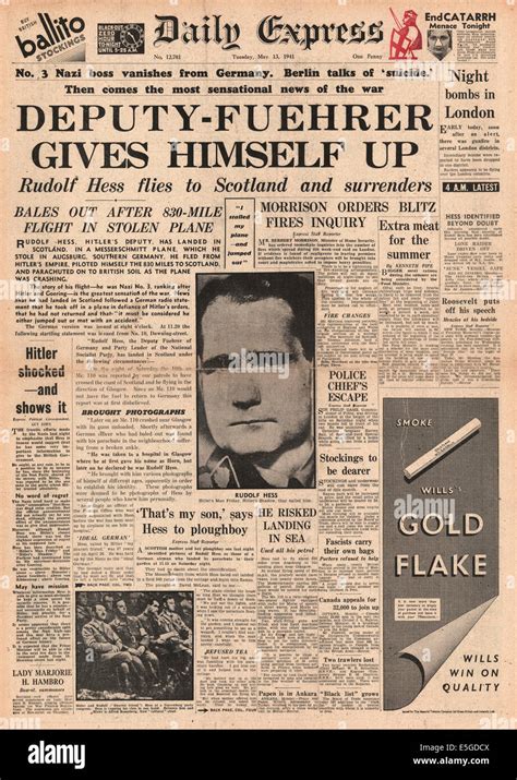 1941 Daily Express Front Page Reporting Rudolf Hess Lands In Britain