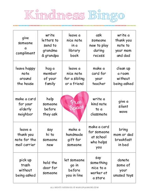 Free Printable Kindness Bingo Board