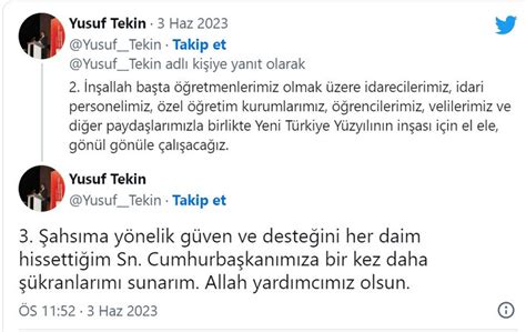 Milli E Itim Bakan Olan Yusuf Tekin Den Ilk A Klama