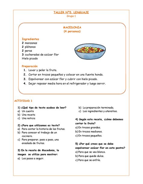 Taller Nº5 Receta Guia preparación Exámenes libres 1 basico TALLER