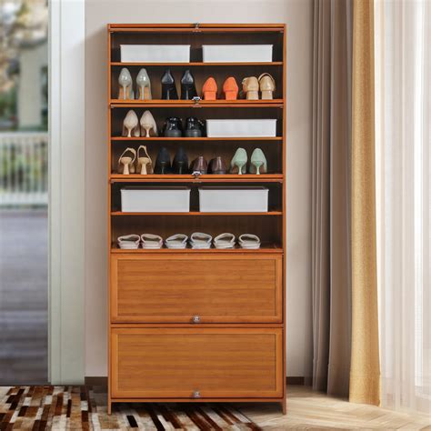 Monibloom Tiers Pairs Shoe Rack With Door Organizer Storage